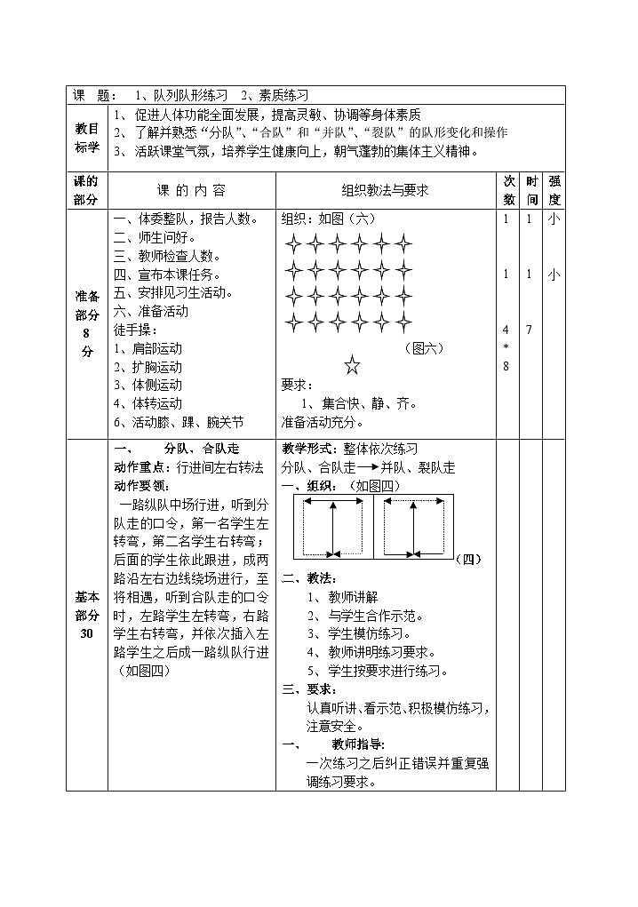初一下学期全套体育教案第1页