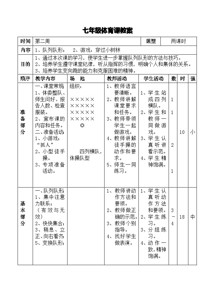 七年级体育课教案03
