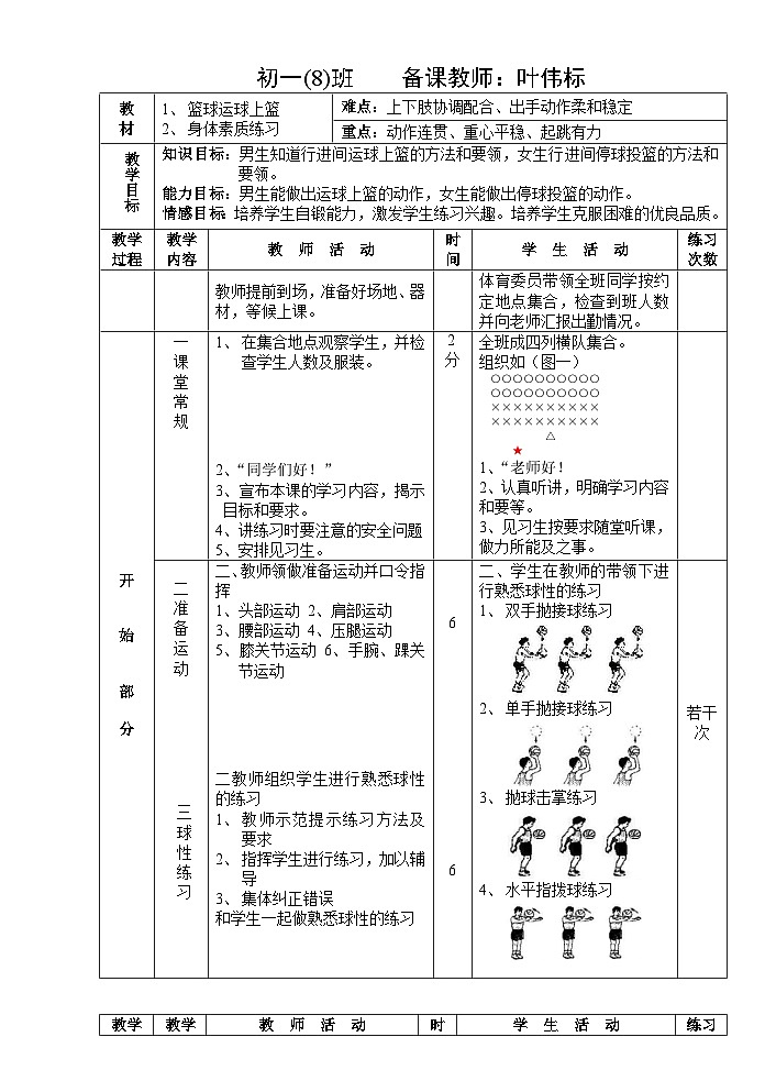 第四章 篮球——运球上篮 教学设计 2023—2024学年人教版初中体育与健康01