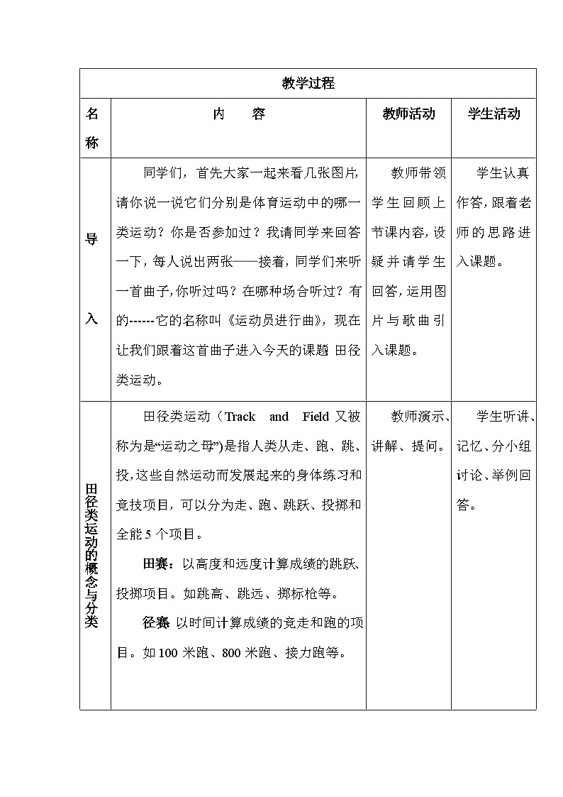 【高效备课】华东师大版 初中七年级 体育与健康 第二章 第一课时 田径类运动的特点与价值 教案第3页
