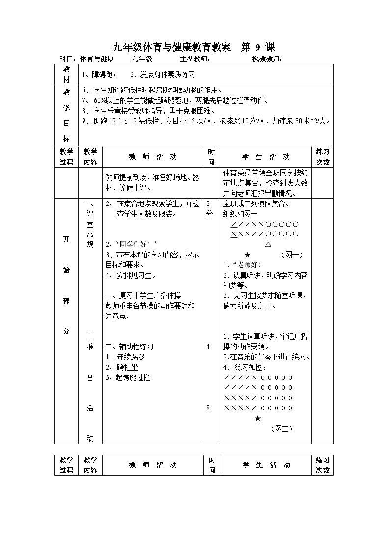 初中体育教案全集九年级03