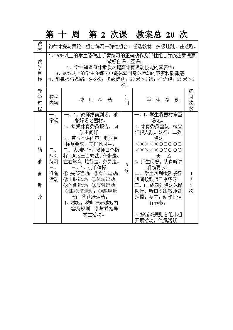 人教版初中体育 八年级韵律体操与舞蹈：组合练习—弹性组合教案01