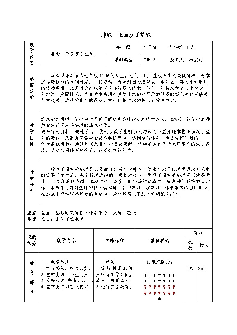 初中体育-排球-正面双手垫球-教案第1页