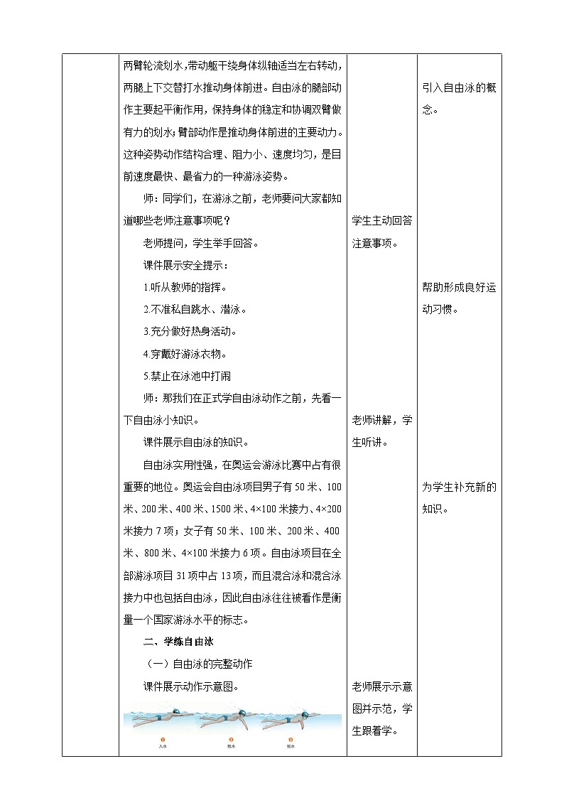 人教版初中体育与健康 八年级 第十章《游泳》教案第2页