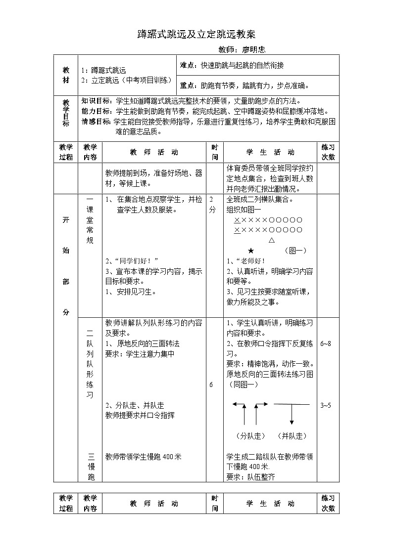 七年级全一册科学版《体育与健康》七年级蹲踞式跳远及立定跳远教案第1页