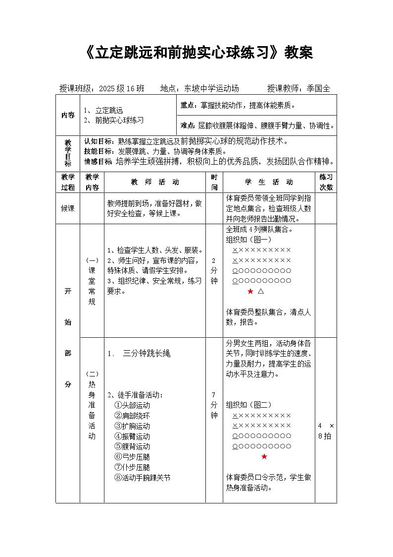 科学版，体育与健康，七年级全一册，立定跳远和前掷实心球教案第1页