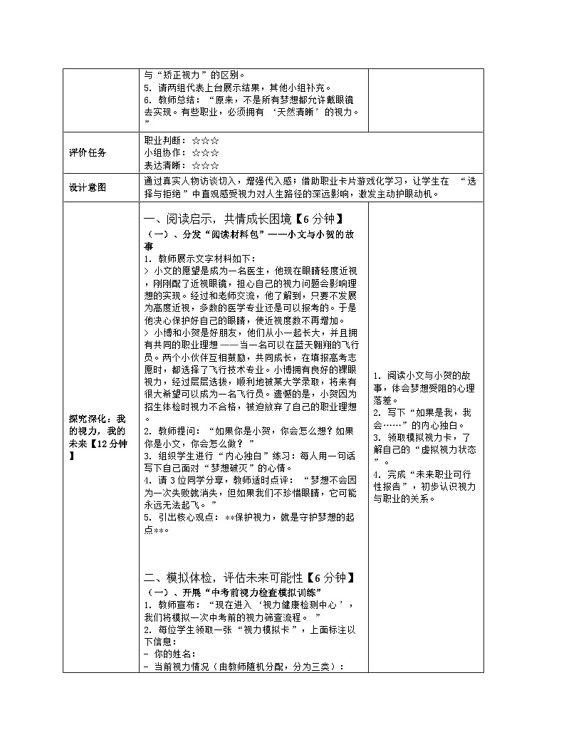 《5 好视力照亮未来》教学设计（表格版）-2025-2026学年地质版体育与健康七年级全一册第3页