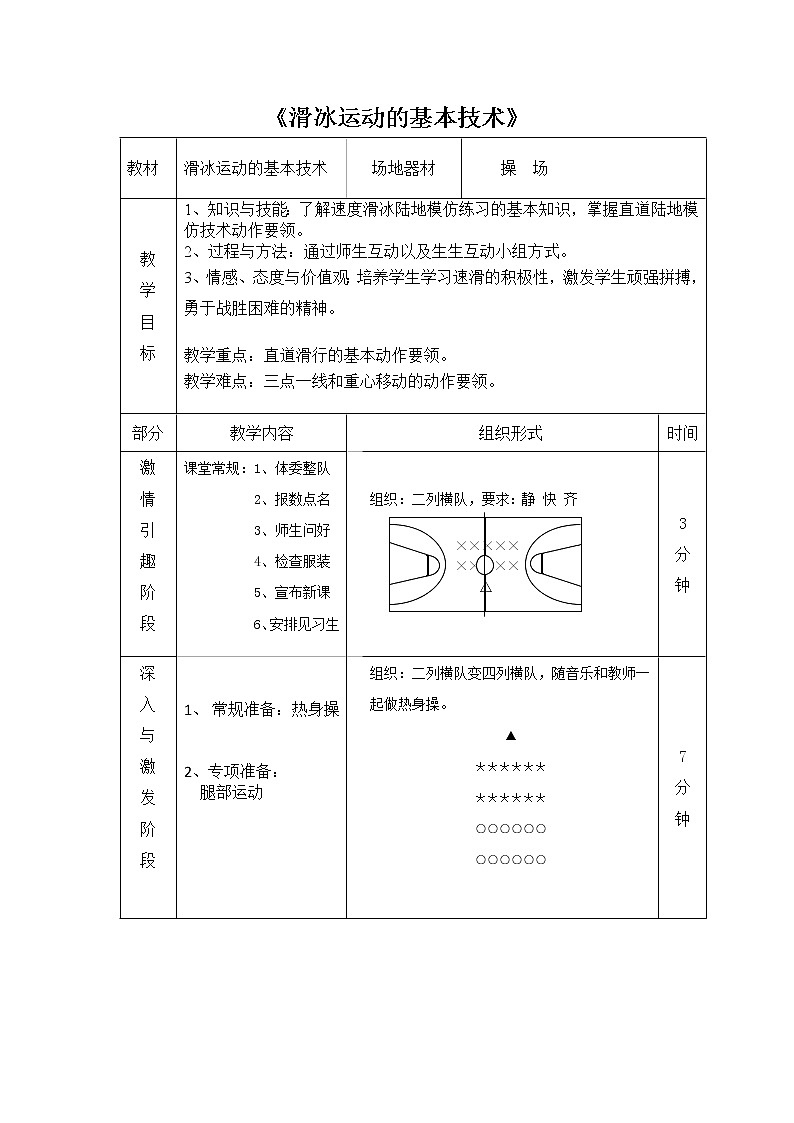 华东师大版体育与健康八年级全册 6.2冰雪类运动的基本技术 滑冰 教案第1页