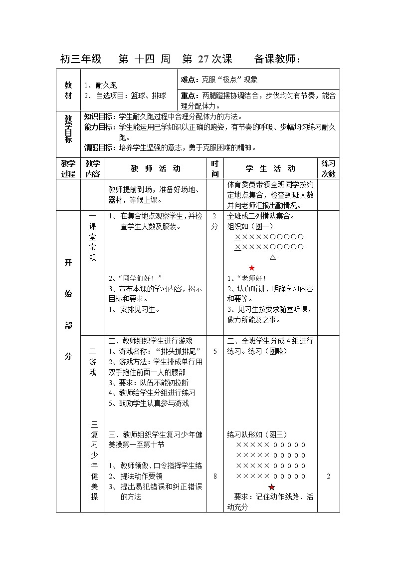 第27课 耐久跑 自选项目 人教版九年级体育全一册 教案01