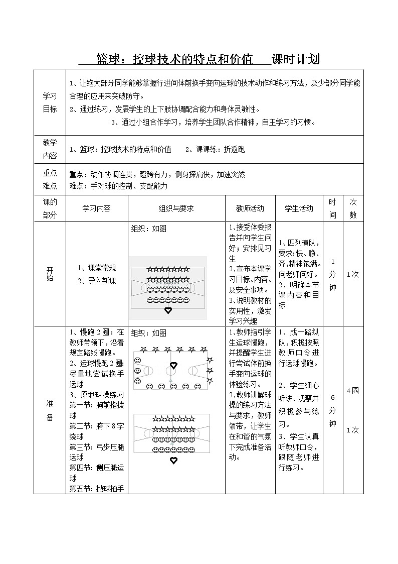 3.3球类运动的特点与价值 篮球：控球技术的特点和价值 华东师大版体育与健康七年级全一册 教案第2页