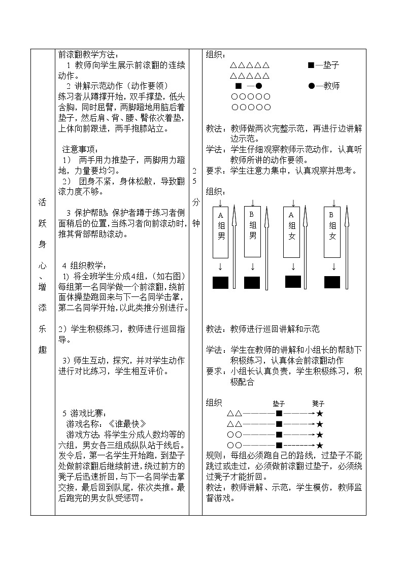 4.2体操类运动的注意事项 前滚翻 华东师大版体育与健康七年级全一册 教案第2页
