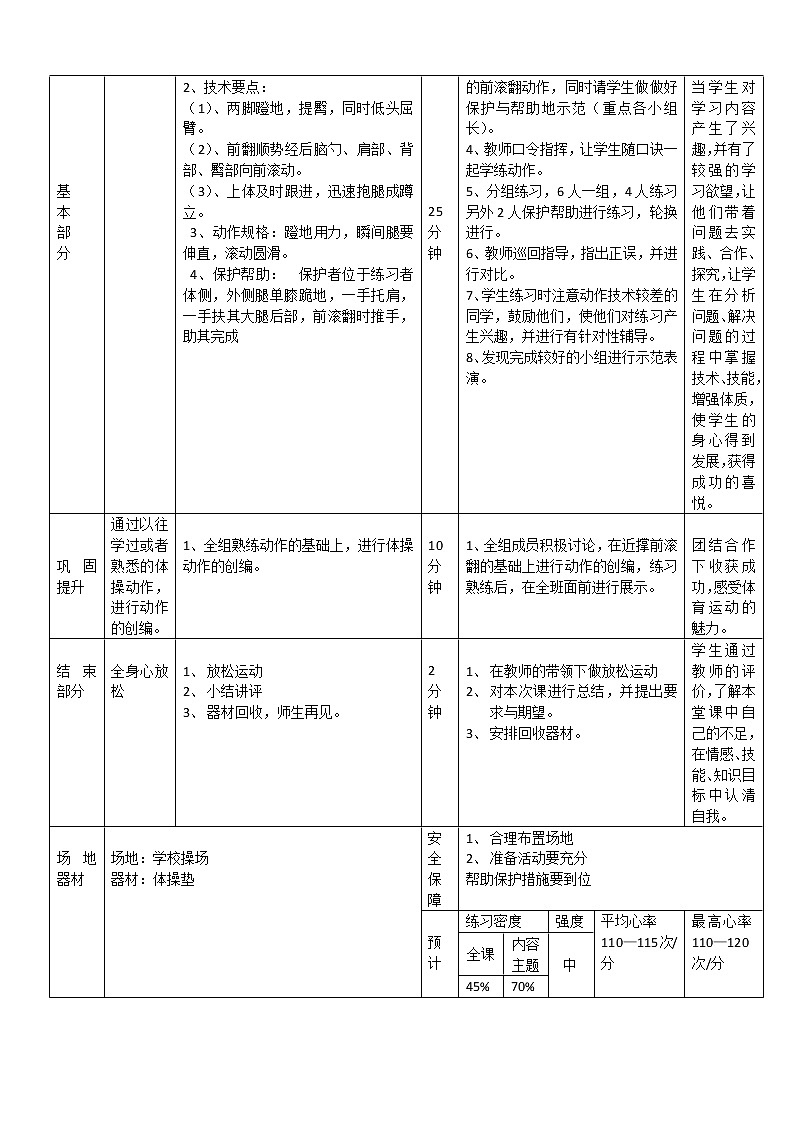 4.1体操类运动的基本技术 近撑前滚翻 华东师大版体育与健康七年级全一册 教案第2页