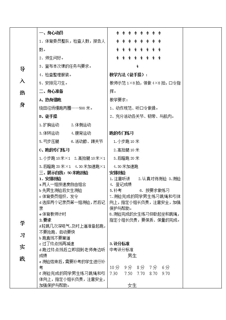 50米测试 八年级体育与健康教学设计全一册02