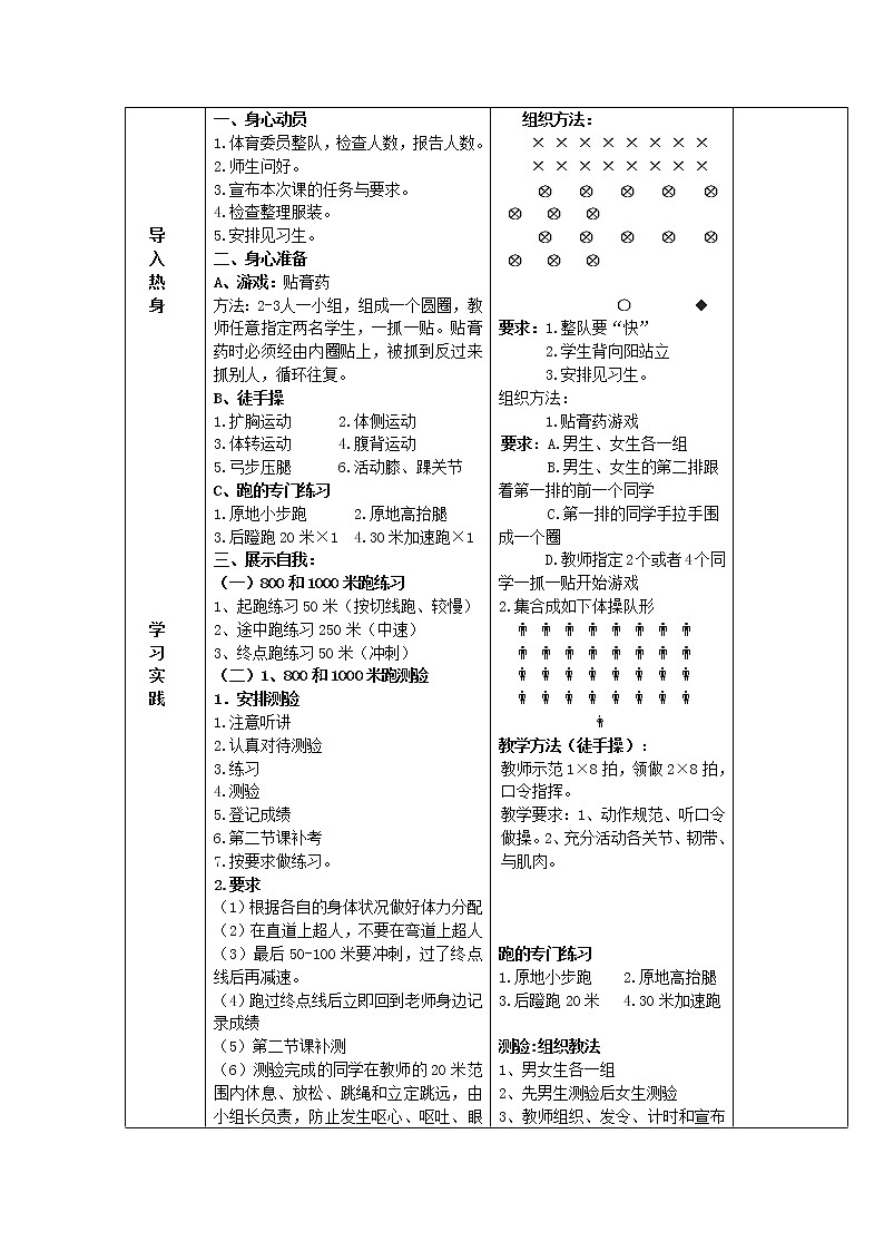 800、1000米跑练习，测验 八年级体育与健康教学设计全一册第2页
