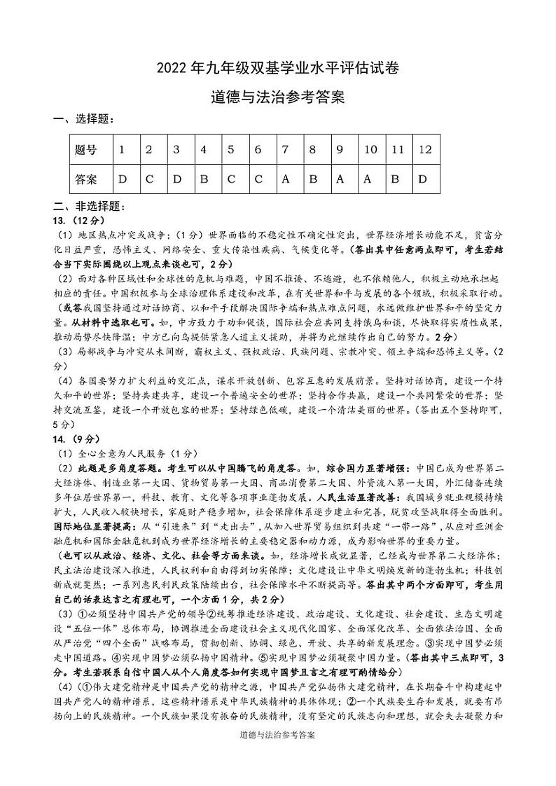 道德与法治答案第1页