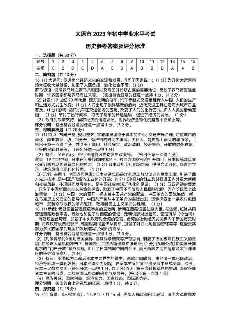 2023年山西省太原市中考一模 文综试题及答案01