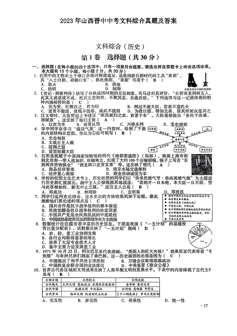 _2023年山西晋中中考文科综合真题及答案01