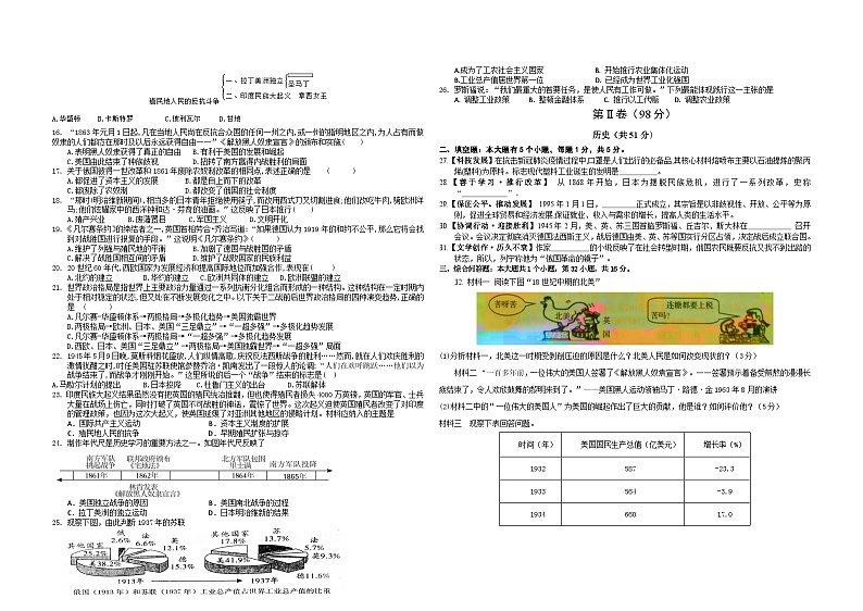 铜仁市第十一中学2024年春九年级下册第一次月考文综试卷02