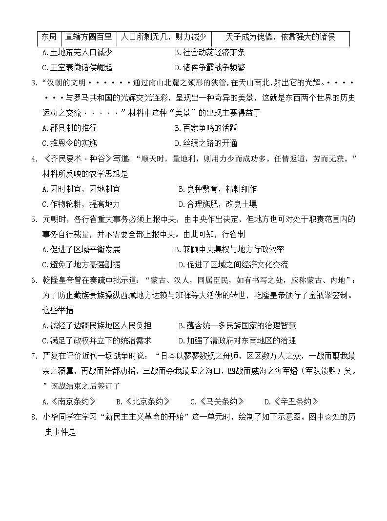 2024年山西省长治市壶关县多校中考第三次模拟文综试卷02