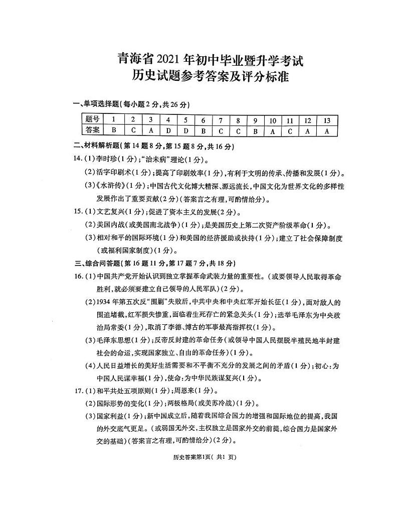 2021年青海省中考文综（道德与法治、历史）真题及答案 (word版)01