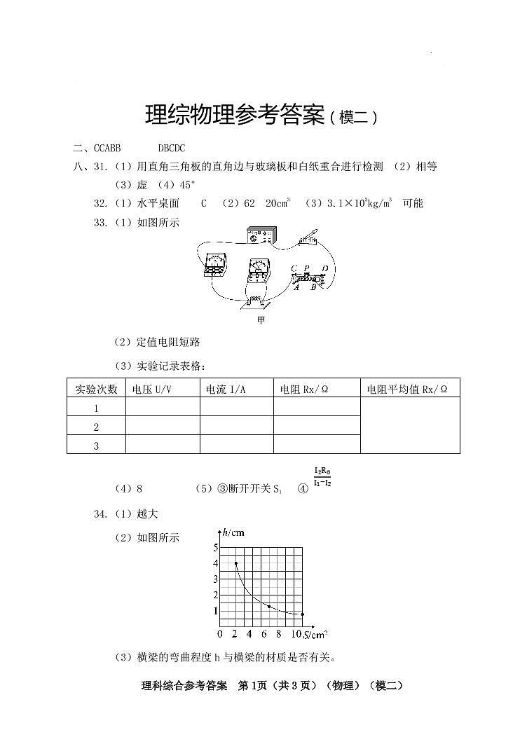 山西省2022年中考考前适应性训练（二模）【理综】试题及答案01