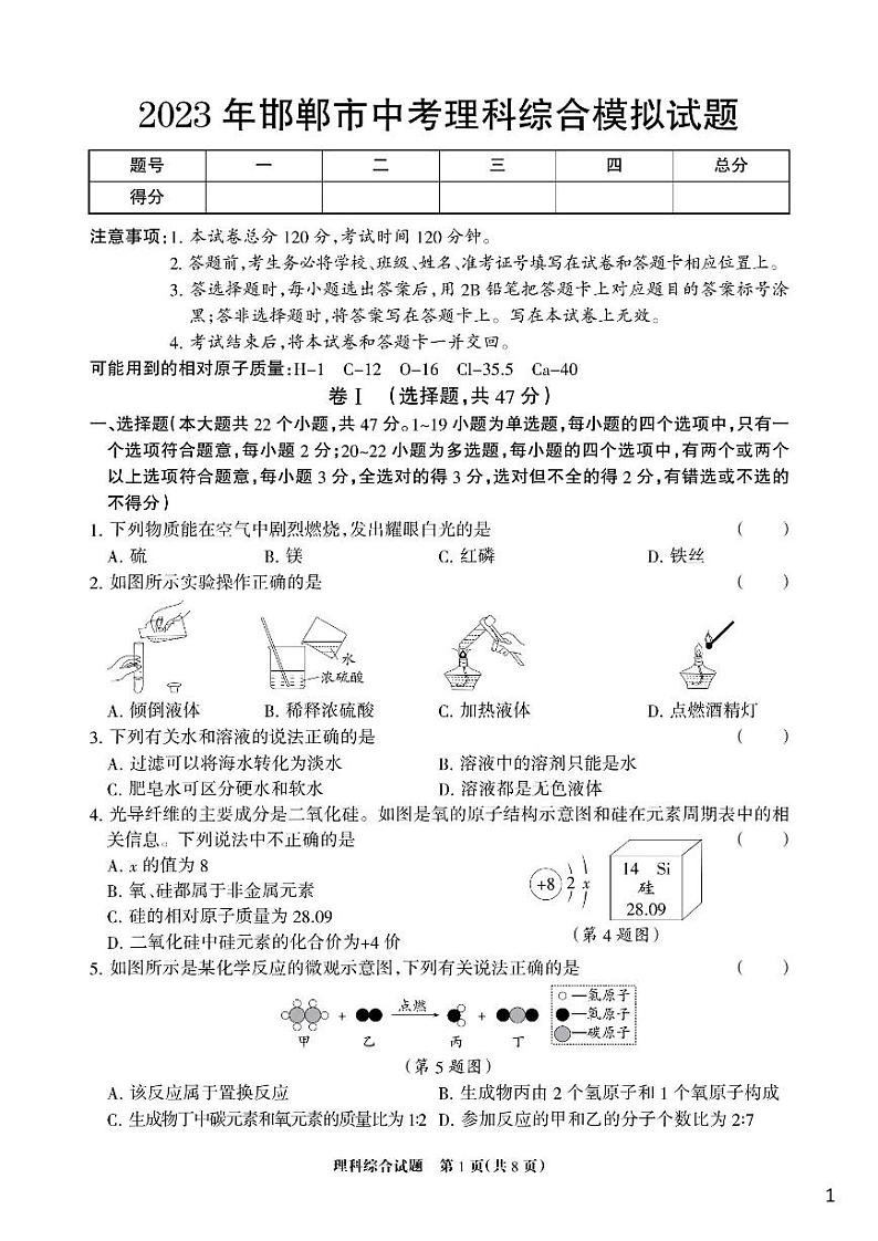 2023年中考-河北省邯郸市-名校一模（十八县二模）-理综第1页