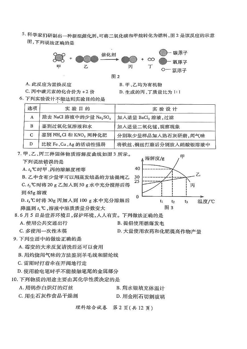 2023年初中毕业生升学文化课模拟考试-理综试题+答案02