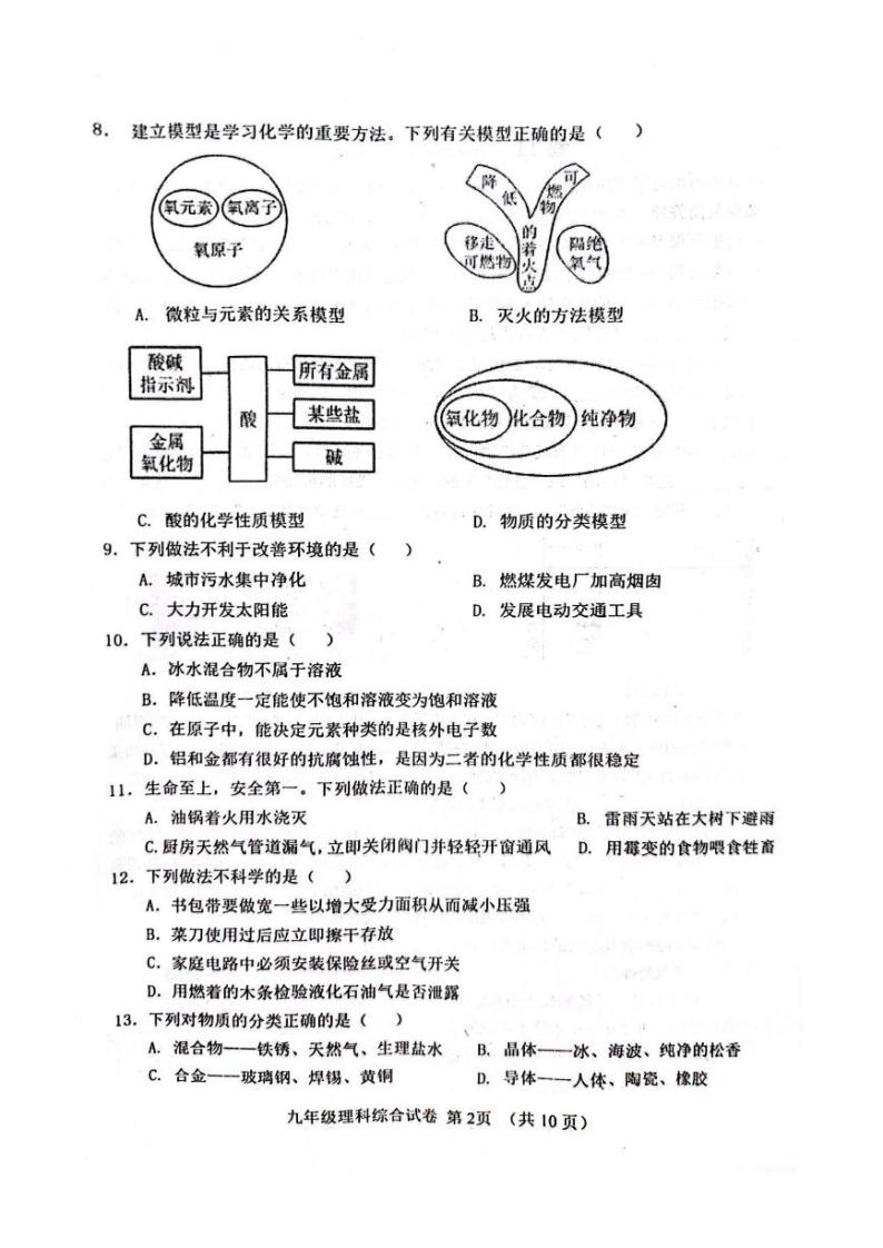 2023年唐山遵化中考二模-理综试卷+答案02