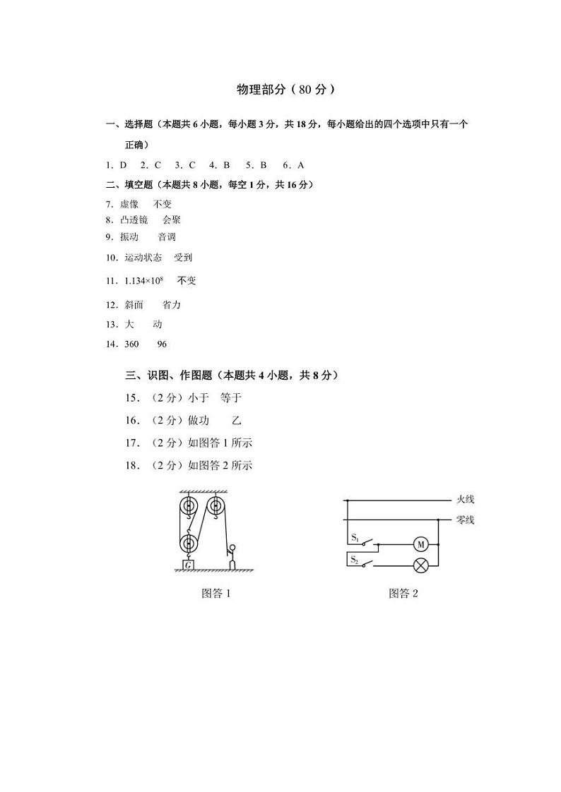 2022年甘肃省天水市中考　物理-化学真题01