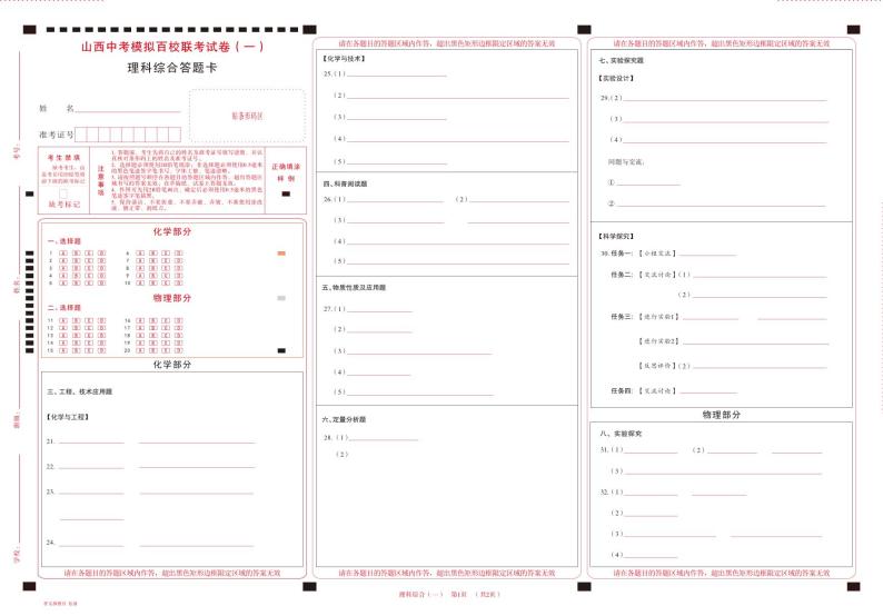 2024年山西中考模拟百校联考试卷（一）理科综合试题及答案（含答题卡）01