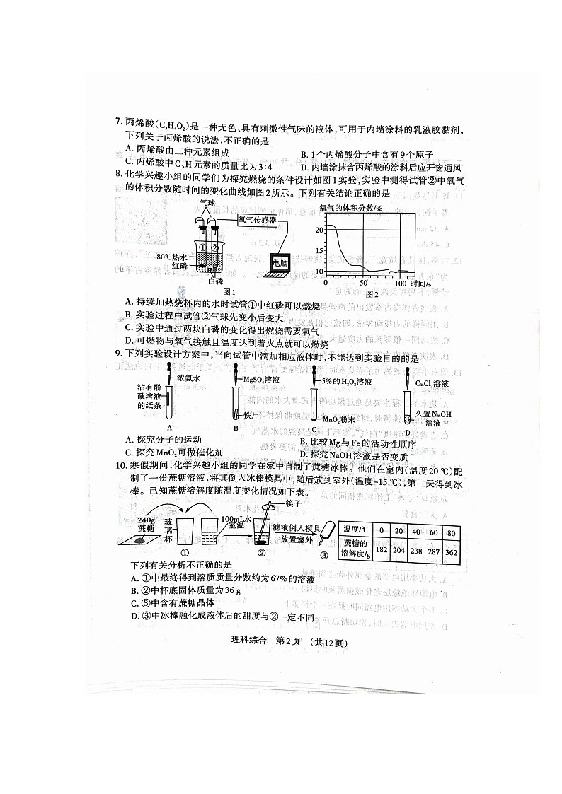 2024年山西省临汾市洪洞县九年级中考二模理综试题02