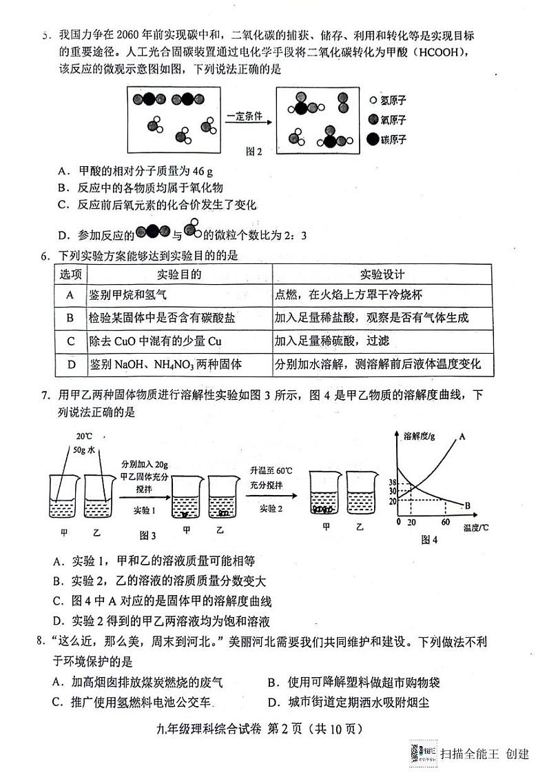 唐山市2024年九年级第一次模拟考试理科综合试卷（扫描版，无答案）02