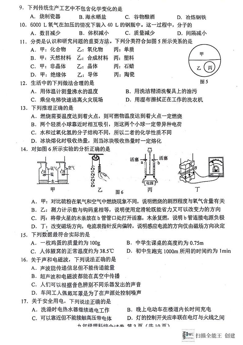 唐山市2024年九年级第一次模拟考试理科综合试卷（扫描版，无答案）03
