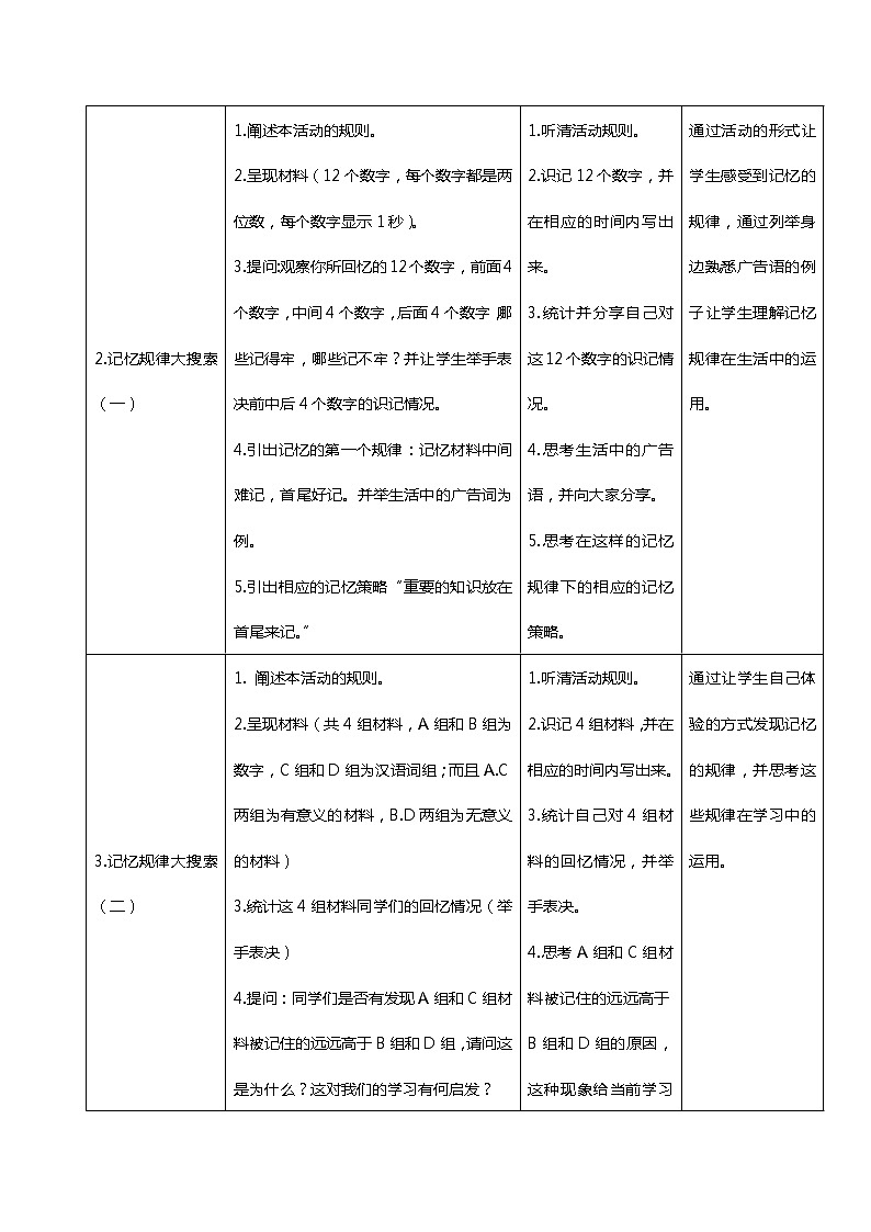 闽教版心理健康八年级 7训练你的记忆力 教案02
