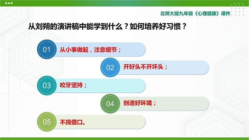 北师大版心理健康九年级 2 优秀源于好习惯 课件PPT+教案08