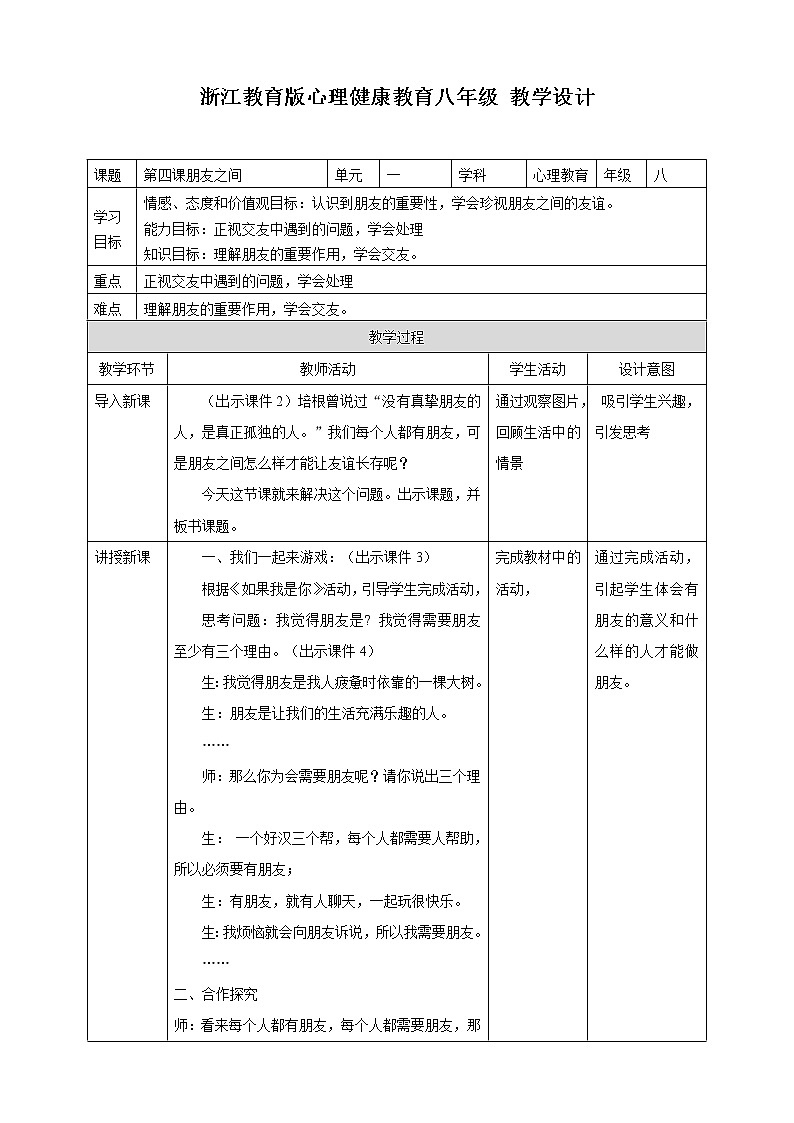 八年级心理健康第四课朋友之间 课件＋教案01