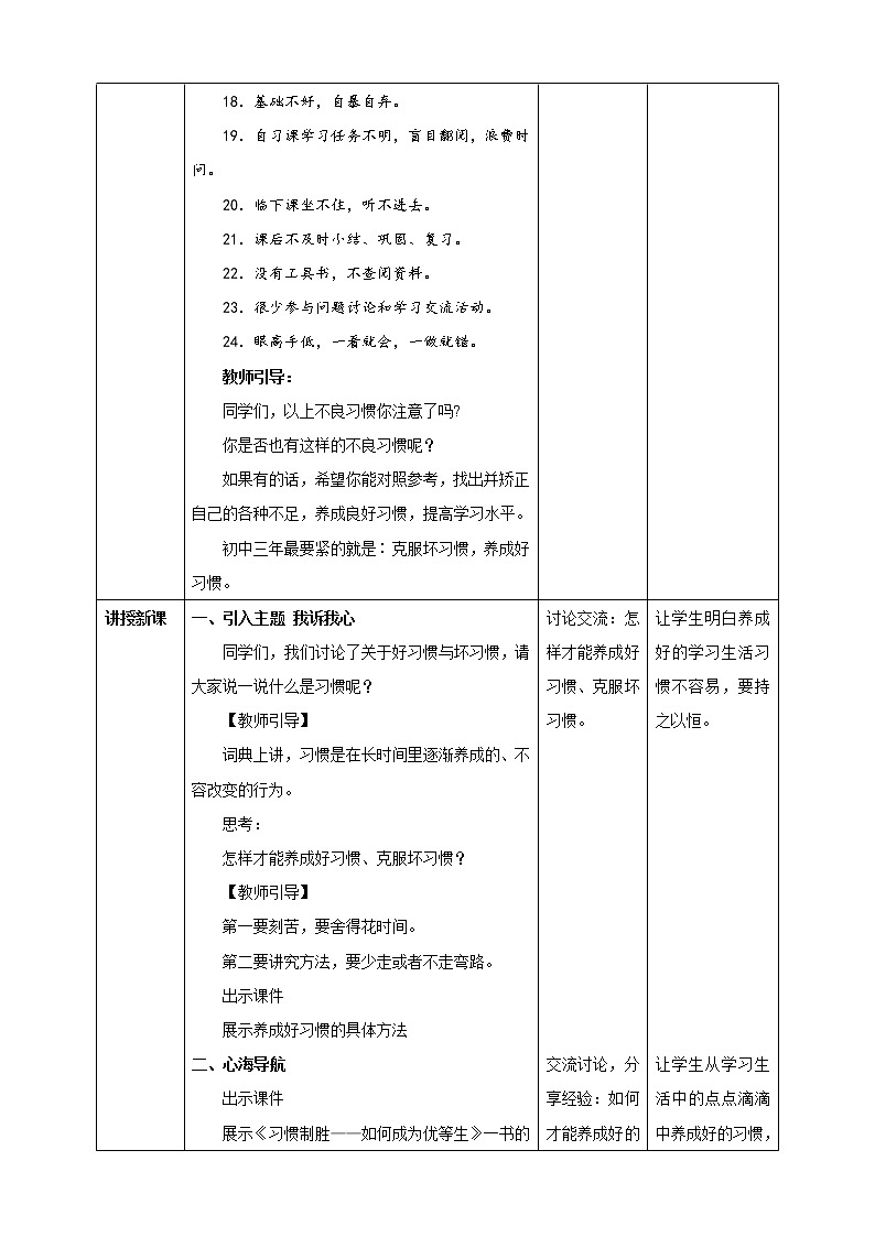 北师大九年级全册心理健康2 优秀源于好习惯教案第2页