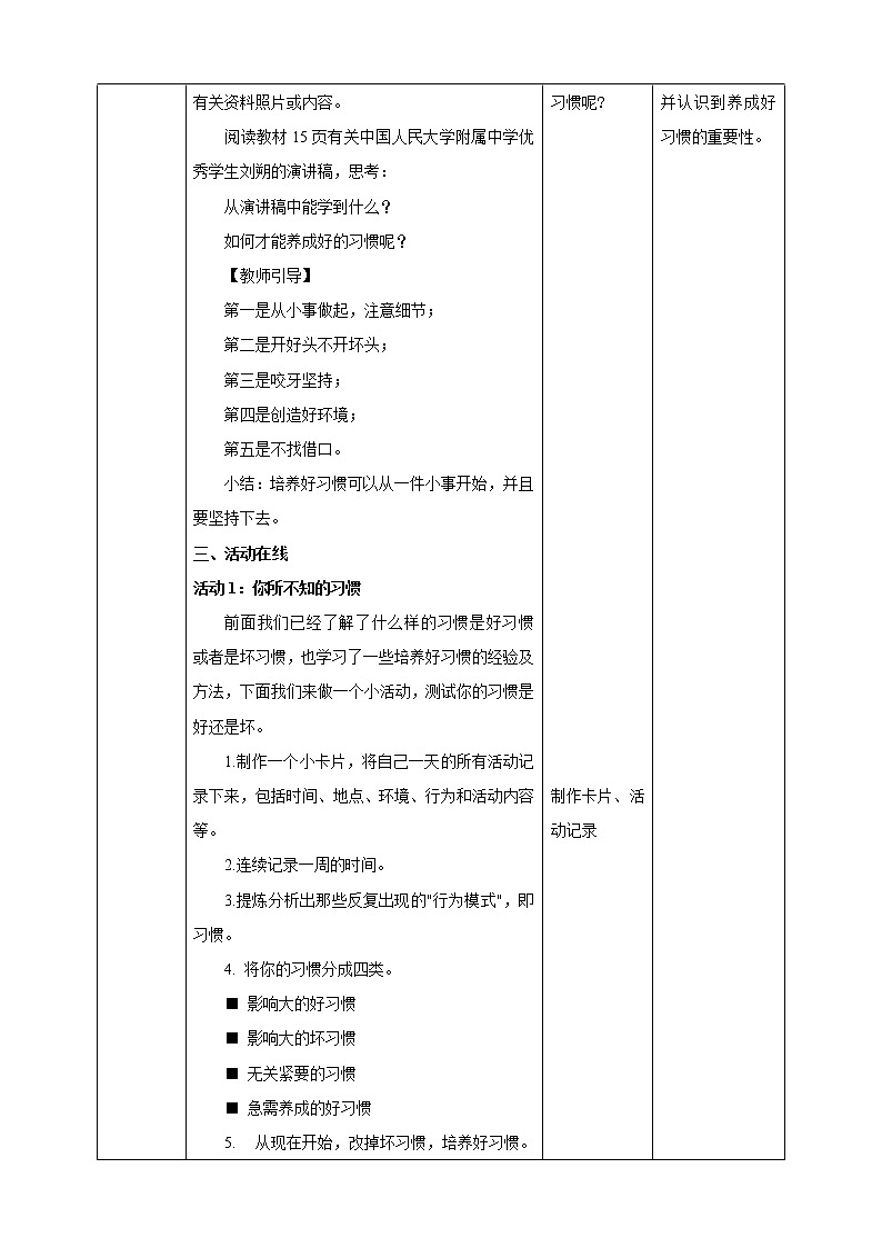 北师大九年级全册心理健康2 优秀源于好习惯教案第3页