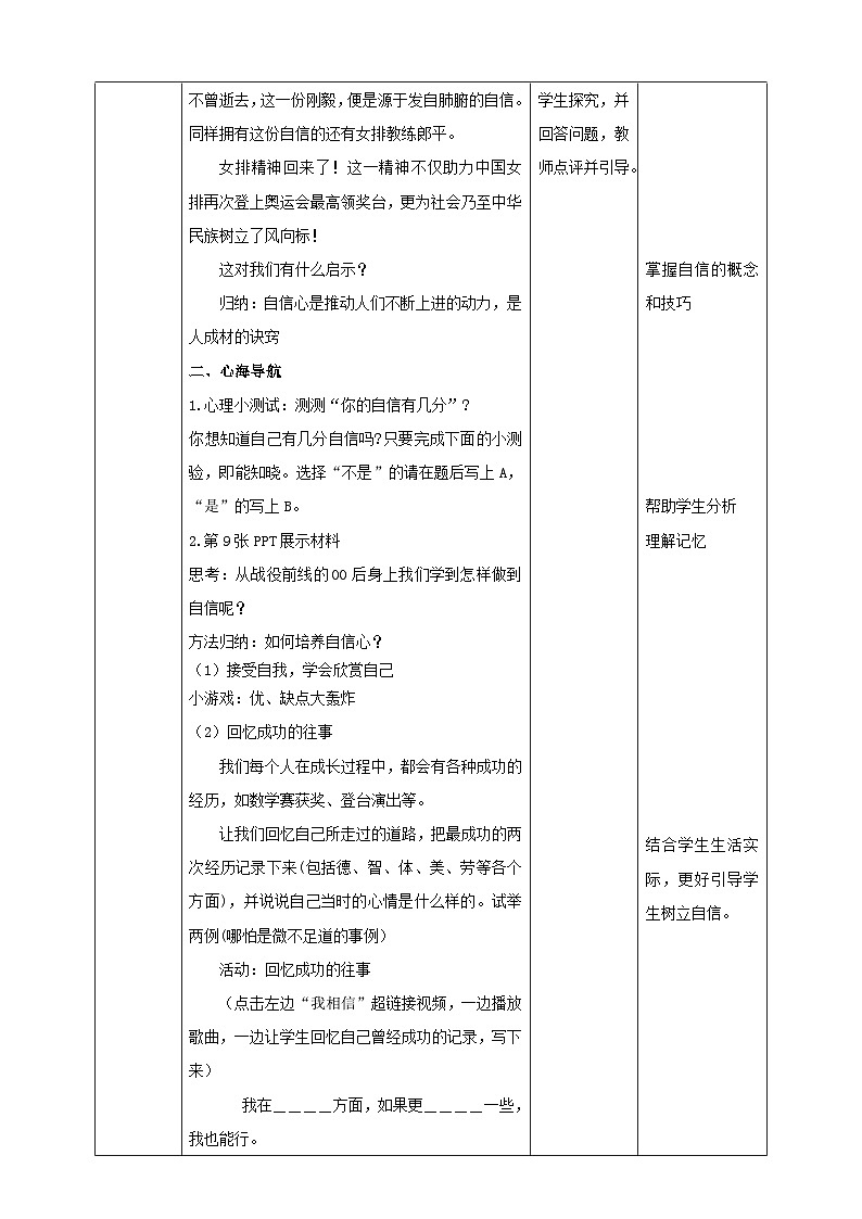 北师大版心理健康七上9课.我自信，我快乐 教案第2页