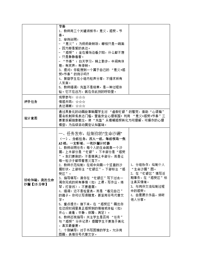 第4课 过充盈的生活　教学设计 北师大版（2015）心理健康七年级全一册第3页