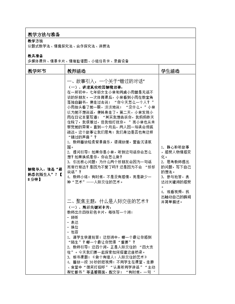 第11课 人际交往的艺术　教学设计 北师大版（2015）心理健康七年级全一册第2页