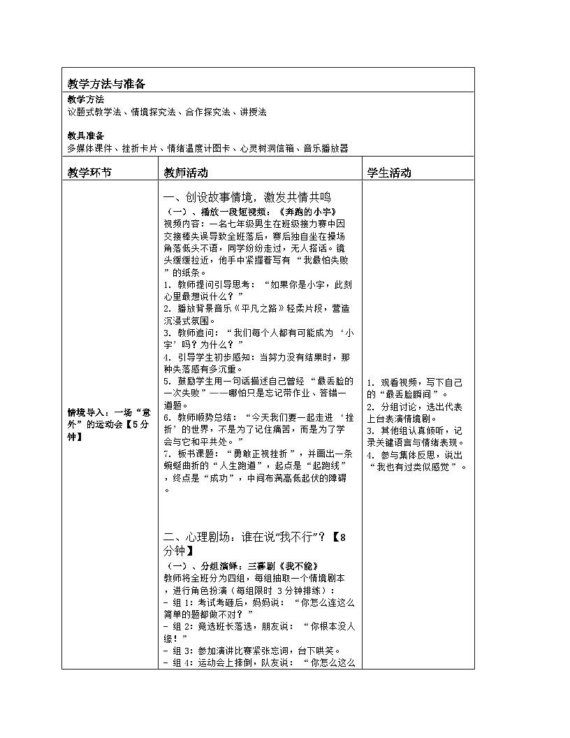 第14课 勇敢正视挫折 教学设计 北师大版（2015）心理健康七年级全一册第2页