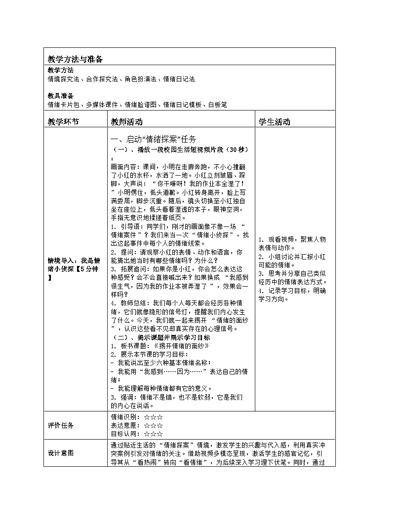 第15课 揭开情绪的面纱 教学设计 北师大版（2015）心理健康七年级全一册第2页