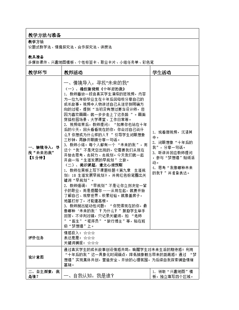 第18课 生涯发展早规划 教学设计 2025-2026学年北师大版（2015）心理健康九年级全一册第2页