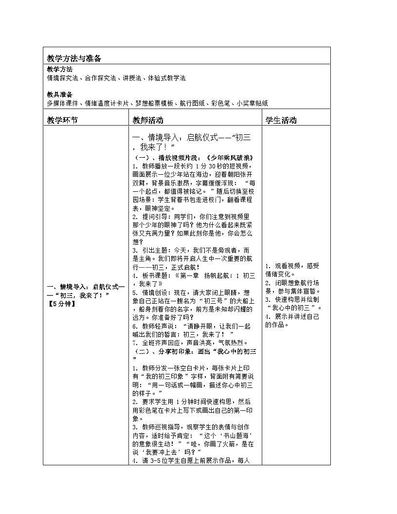 第一章 扬帆起航：1.初三，我来了 教学设计 2025-2026学年北师大版（2015）初中心理健康九年级全一册第2页