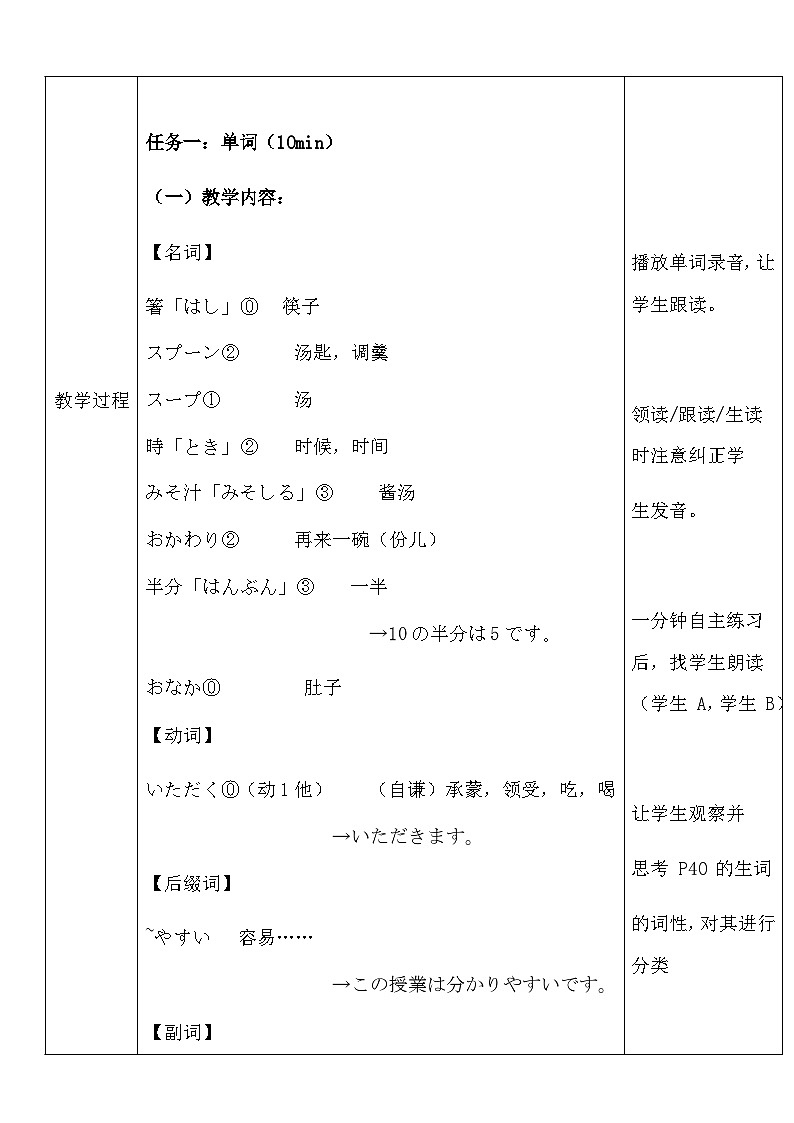 【上课必备】人教版 初中日语 八年级 第四课 单词加语法 教案02