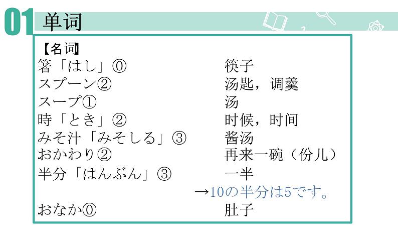 【上课必备】人教版 初中日语 八年级 第四课 单词加语法 课件05