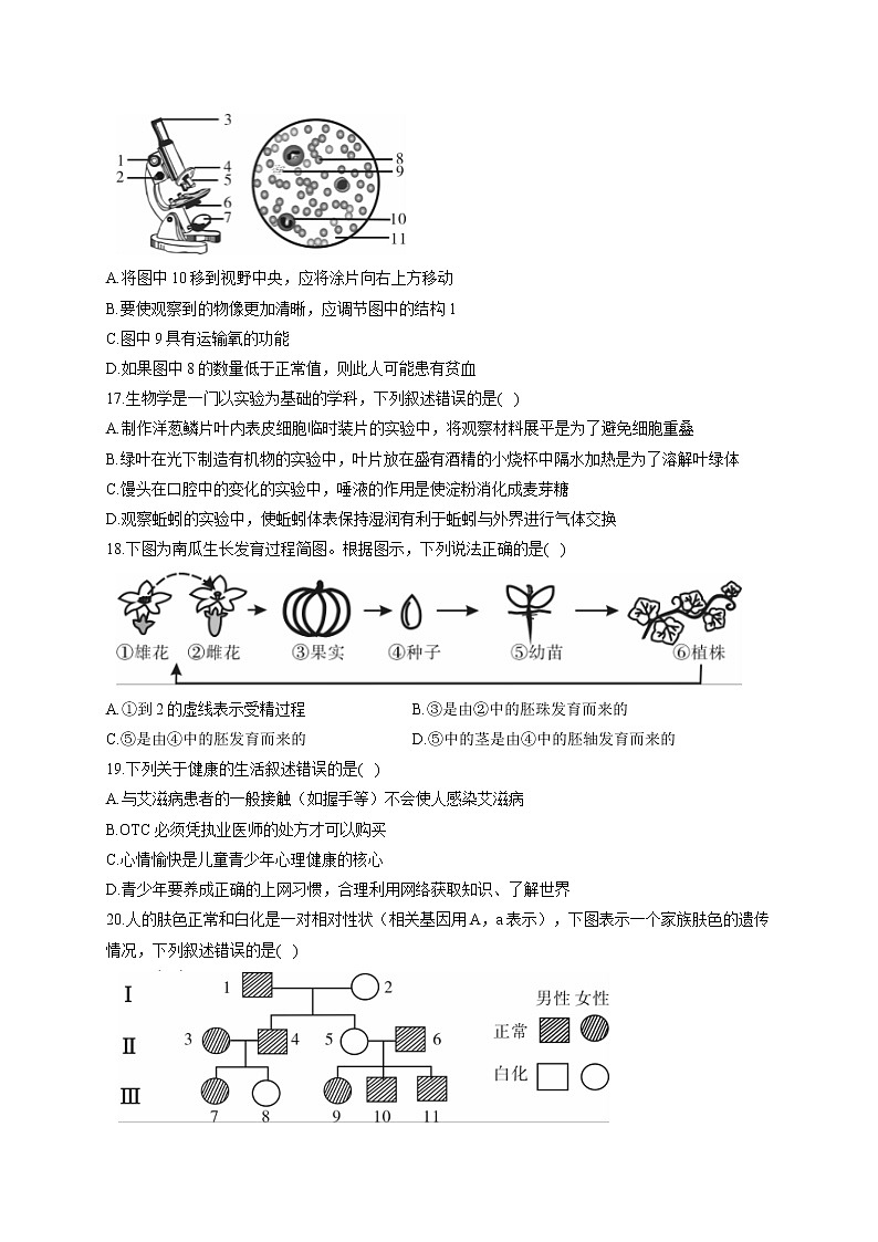 江西省九江市2021届中考生物试卷第3页