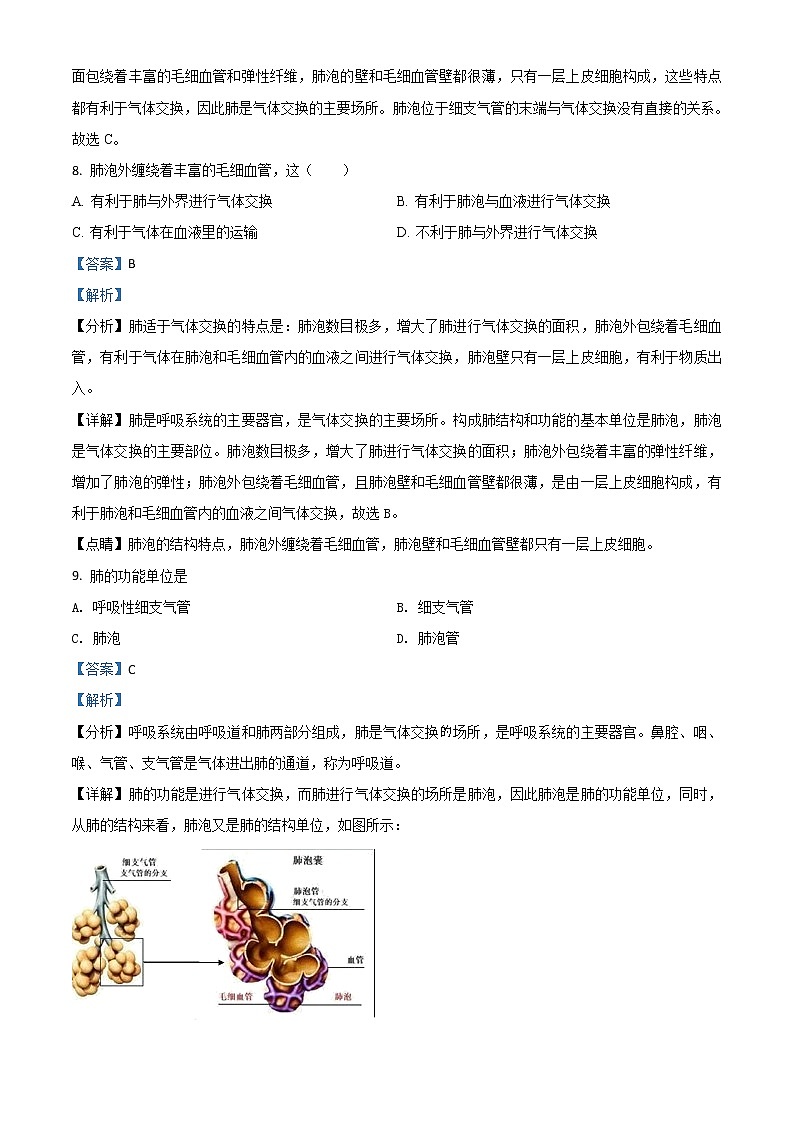 精品解析：人教版七年级下册生物课时同步练习：4.3.1 呼吸道对空气的处理（解析版）第3页