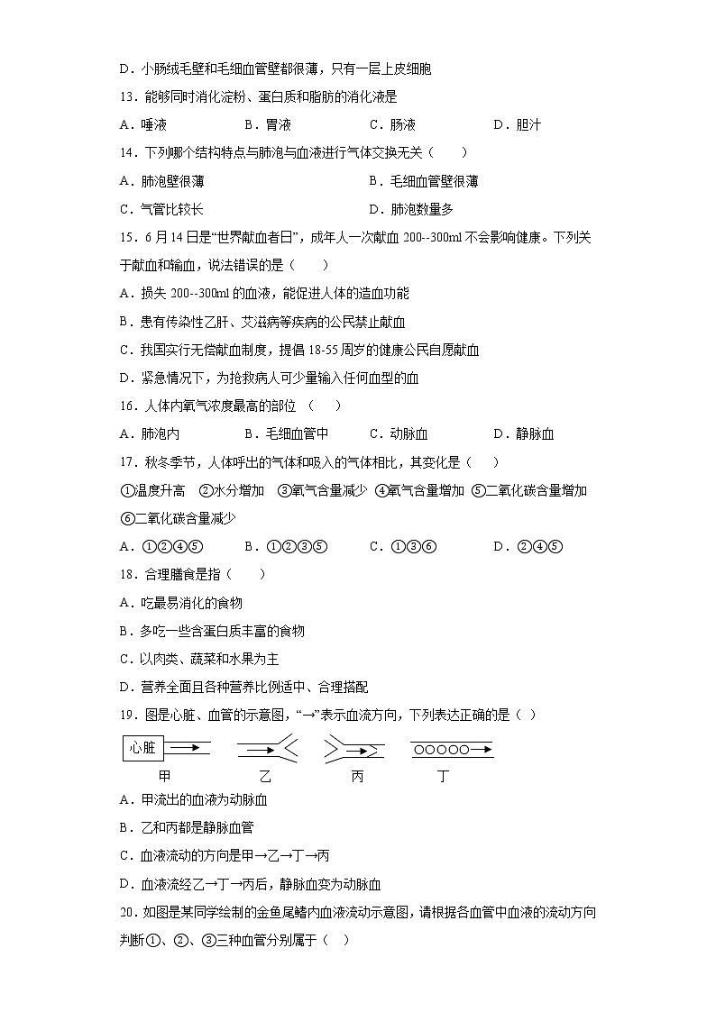 山东省青岛市青岛西海岸新区2020-2021学年七年级下学期期中生物试题（word版 含答案）第3页